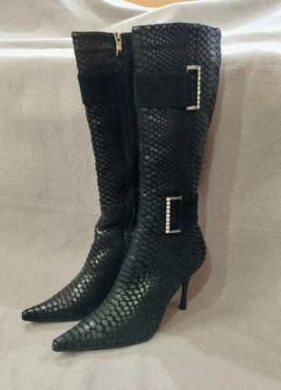 Жіночі шкіряні чоботи на каблуку гострий носок зима 39 розмір ...