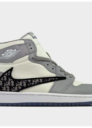 Женские кроссовки Dior x Nike Air Jordan 1 MID Grey, серые най...