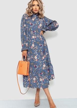 Платье свободного кроя с цветочным принтом, цвет джинс, 204r201