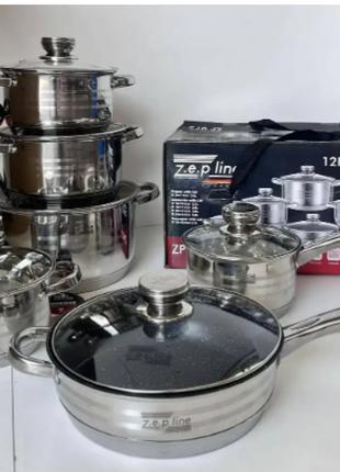 Набор посуды из нержавеющей стали (12 предметов) Zepline ZР-075