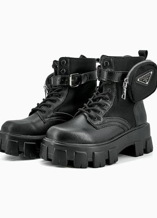 Ботинки prada leather boots nylon pouch black