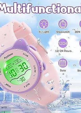 Часы наручные электронные детские Ушки Котика свет будильник водо
