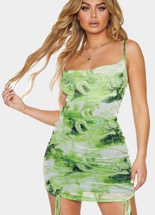 Платье платье мини-короткий зеленый дракон символ года сетка plt