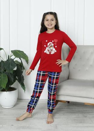 Дитяча піжама на дівчинку зі штанами - новорічний ведмедик - f...