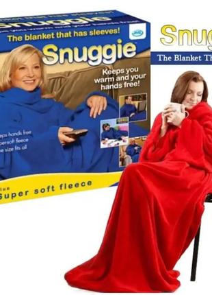 Плед зігрівальний із флісу з рукавами snuggie (снаги) червоний