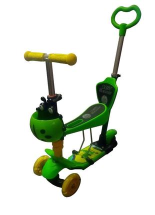 Самокат best scooter с родительской ручкой, зеленый