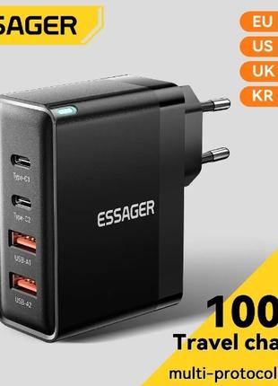 Зарядное Essager 100W GaN 2U+2C ES-CD37/P100AU01A3C0 Black