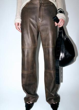 Шкіряні штани zara zw leather із кишенями