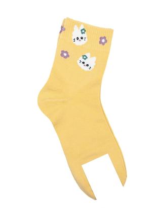 Горчичные носки с цветочками и зайками, размер 37-42