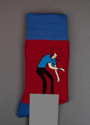 Красные высокие носки с цветным принтом, размер 41-48