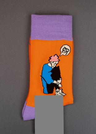Оранжевые высокие носки с цветным принтом, размер 41-48