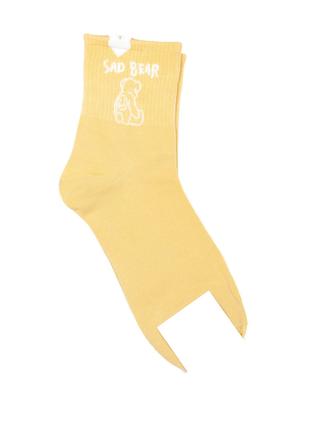Гірчичні шкарпетки з сердечками та ведмедиками, розмір 37-42