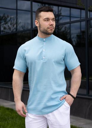 Мужская рубашка c коротким рукавом голубая Pobedov Molodist'