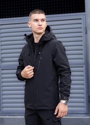 Куртка мужская демисезонная с капюшоном чёрная Pobedov Matrix