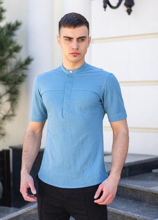 Мужская рубашка c коротким рукавом голубая Pobedov Vpered