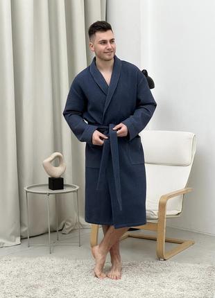 Подарунковий набір для чоловіків халат сапфір+рушник