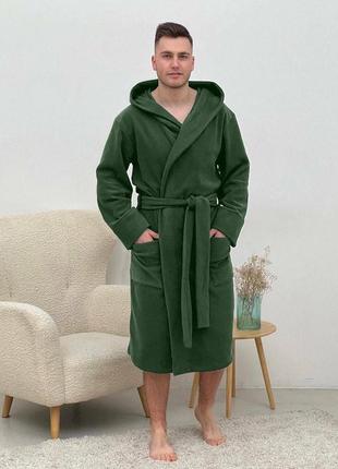 Мужской флисовый халат хаки (зеленый)