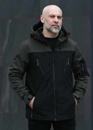 Куртка чоловіча демісезонна з капюшоном чорна-хакі Pobedov Kor...