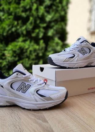 New balance 530 белые с синим кроссовки кеды женские кожаные к...