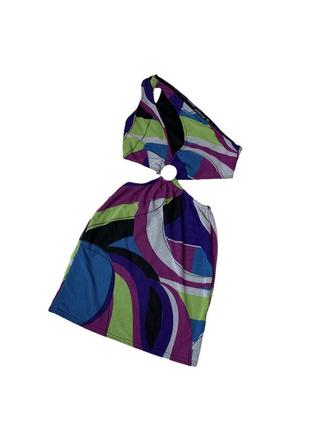 Платье с вырезами на животе цветная сетка