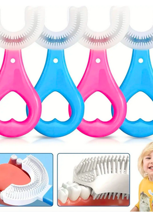 Детская U-образная зубная щетка-капа на возраст от 2 до 6 лет, с