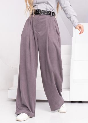 Серые свободные брюки палаццо из эко-замши, размер 3XL