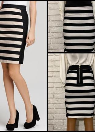 Итальянская стильная юбка карандаш, прямая, в полоску, чёрная ...