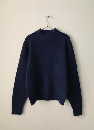 Зимний теплый свитер с шерстью uniqlo темно-синий глубокий син...