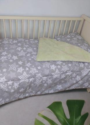 Теплое детское одеяло на овчине 110х140см + подушка в кроватку...