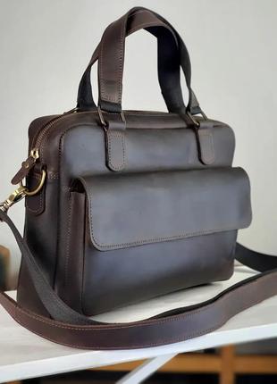Мужская кожаная деловая сумка для документов GS коричневая