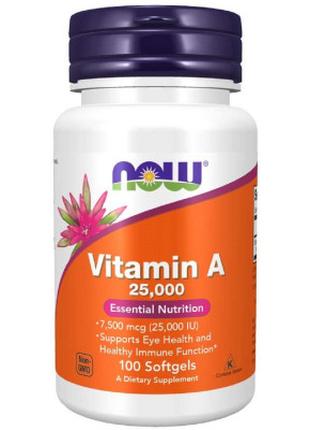 Витамин Now Foods Витамин А, Vitamin A, 25,000 МЕ, 100 желатин...