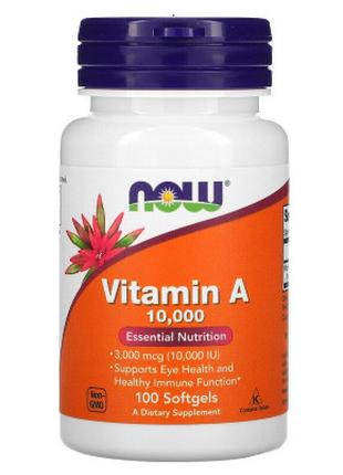 Витамин Now Foods Витамин А, 10 000 IU, 100 желатиновых капсул...