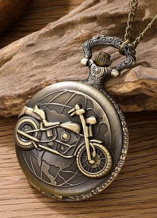 Часы кварцевые карманные в стиле винтаж декор мотоцикл круглые...