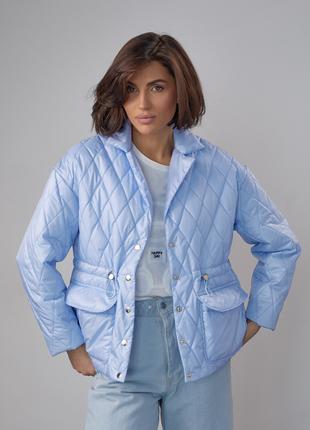 Демисезонная куртка стеганая на кнопках - голубой цвет, XL