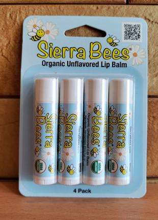Sierra Bees, Органические бальзамы для губ, без вкуса, 4 шт