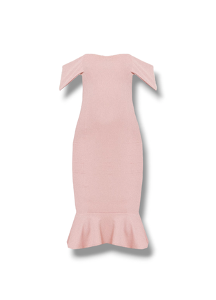 Платье миди тщательно-розового цвета с воланом и глубоким вырезом