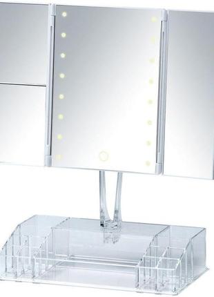 Зеркало настольное тройное с led подсветкой для макияжа сенсорное