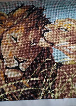 Картина вишита із бісеру "Пара левів"