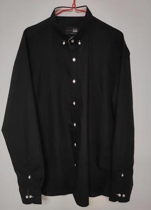Рубашка рубашка мужская черная slim fit, размер xxl