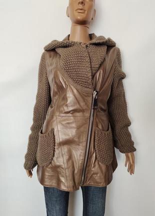 Женская стильная натуральная кожаная куртка с вязкой, р.xl/2xl
