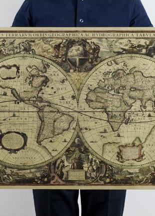 Большая, винтажная карта мира под старину. Карта на стену