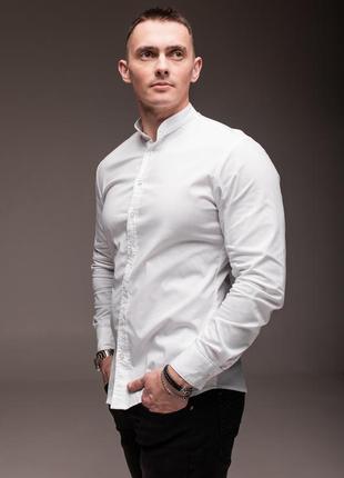 Белая мужская рубашка casual воротничок - стойка