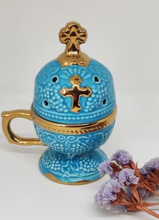 Кадильница керамическая голубая с каймой
