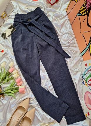 Темно синие брюки брюки с поясом весна / осень