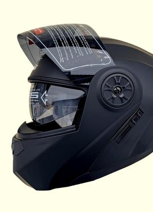Шлем трансформер модуляр ORZ с двойным визором чёрный матовый ...