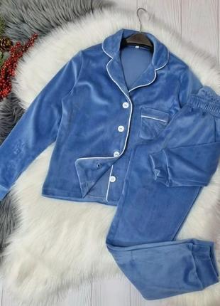 Пижама велюровая детская кофта и штаны (122 размер) голубого ц...