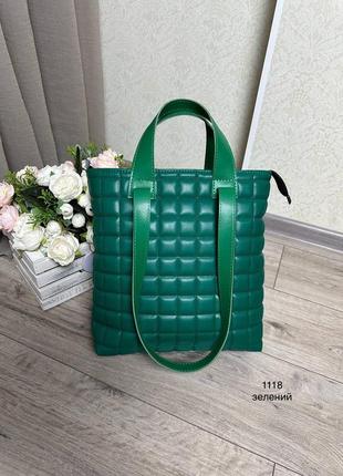 Женская стильная и качественная сумка шоппер из эко кожи зеленая