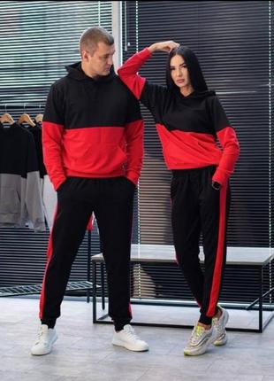 Парні спортивні костюми преміум якості чорний з червоним м130
