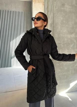 Пальто зимнее женское куртка стеганая на зиму на силиконе
