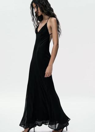 Классическое черное шифоновое платье zara s